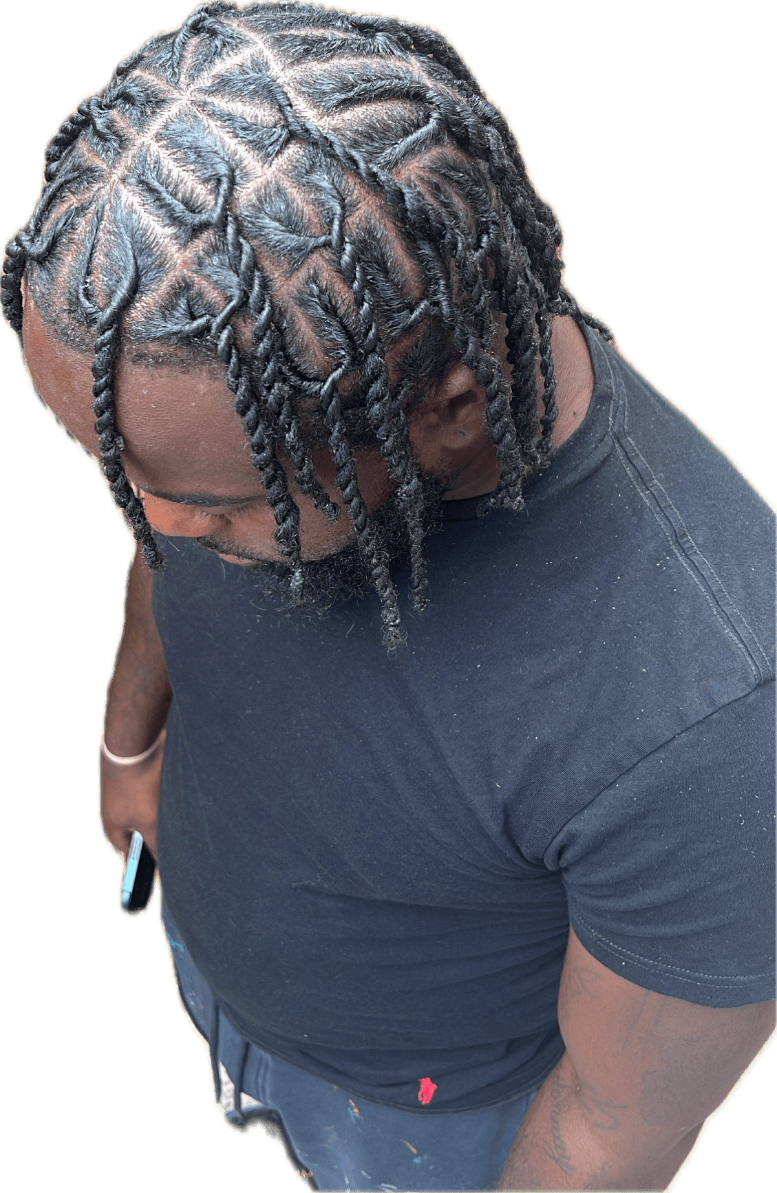 Shoulder-length locs with clean parts and styling